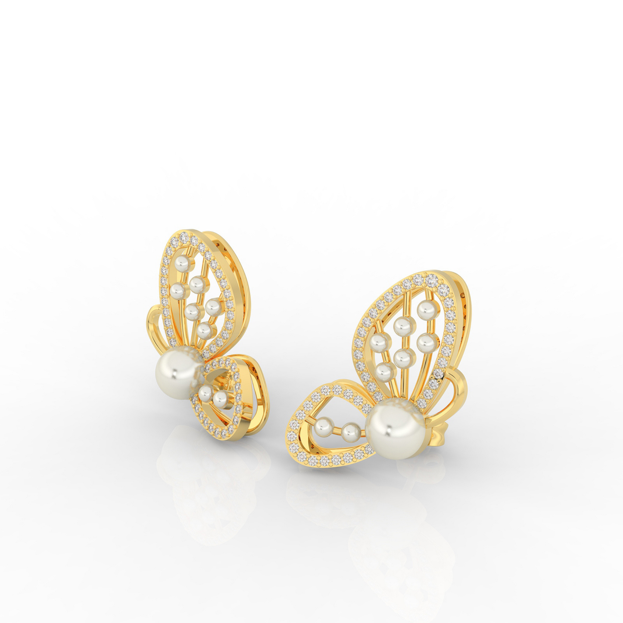 Butterfly Pearl Modern Stud Earrings For Wedding, Hallmarked 925 Sterling Silver